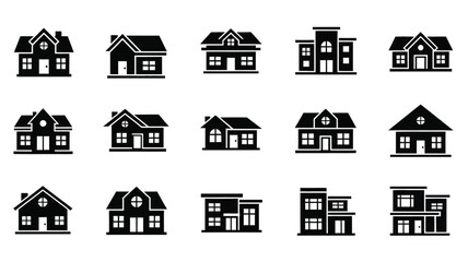 Collection of various house designs in a striking black silhouette © PAKE