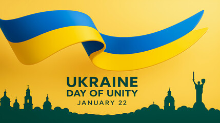 Commemorating ukraine's day of unity on january 22 with patriotic flag and city silhouette