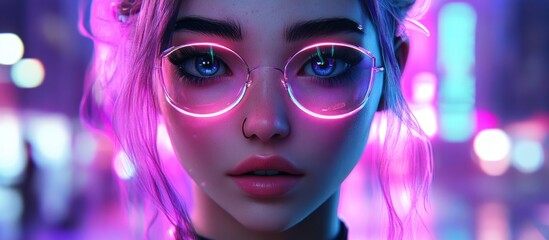 Neon Digital Vision of beautiful woman