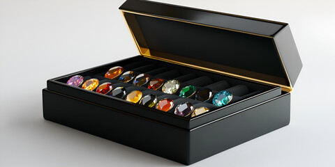 Jewelry Box with Open Lid and Gemstone Collection