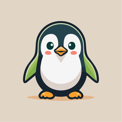 Obraz premium Cartoon penguin with big eyes and rosy cheeks standing on a beige background.
