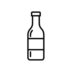 Minimalist line art illustration of a glass bottle with a label area on a white background
