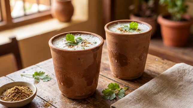 Refreshing Buttermilk Drink in Traditional Clay Cups
