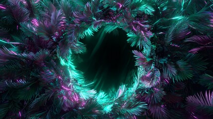 Obraz premium Neon Jungle Portal with Glowing Vortex Center
