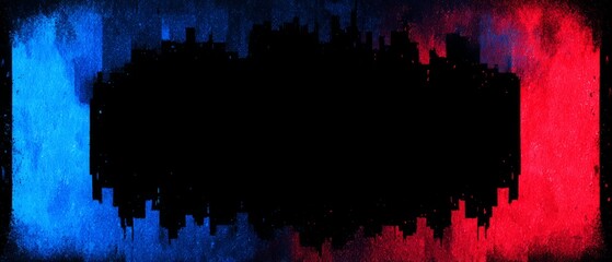 Futuristic red and blue glitch background with empty banner