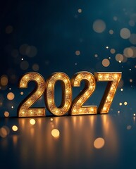 Elegant Holiday 2027 Gold Foil Numbers on Deep Navy Background, Luxury New Year Concept