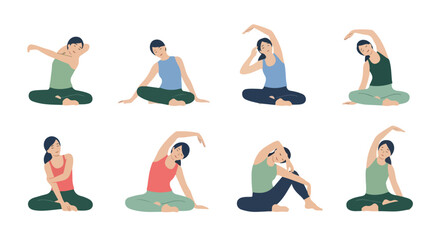 Woman stretching yoga poses seated collection