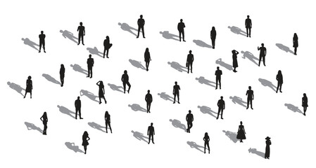 Diverse Group of People Silhouettes Standing Together on White Background.