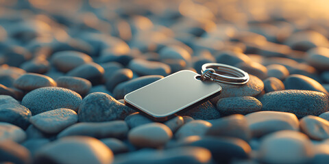 Keychain Mockup on Stylized Pebble Base with Ambient Wave Lighting