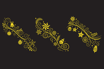 Elegant golden christmas decorative dividers collection seasonal vector art