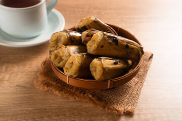 Pisang Kukus or Steamed Banana, Indonesian traditional food. Perfect for recipes, articles or any cooking content.