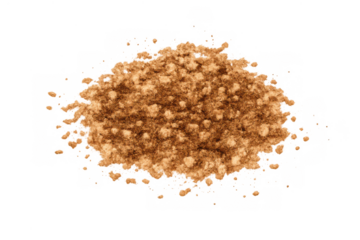 Heap of loose brown sugar showing texture and granules, ready for baking on a transparent background