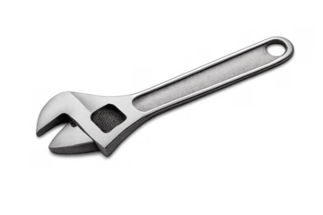 Adjustable wrench tool with chrome finish providing versatile repair and maintenance equipment on a transparent background