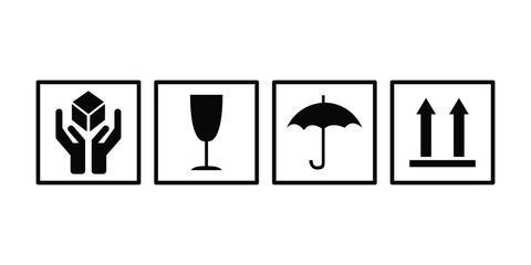 Shipping and Packaging Handling Icons Set. Fragile and Handle With Care Symbols