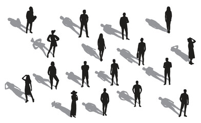 Diverse Group of Silhouetted People Standing Together with Long Shadows.