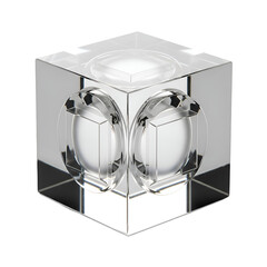 Glass Cube with Reflective Transparent Spheres Inside.