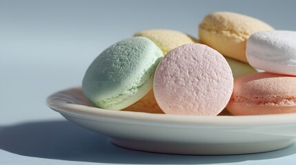 Colorful Macarons on Plate Showcasing Pastry Delights and Textures