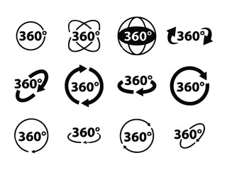 360 Degree Rotation Icons Set. 360 View and Spin Icons Collection