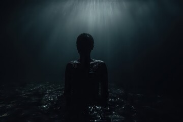 Obraz premium An isolated aquatic figure is presented in passive voice, separation from a unified school conveys exclusion, diversity theme remains strong 