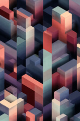 A colorful abstract 3D geometric pattern of blocks in various shades and hues