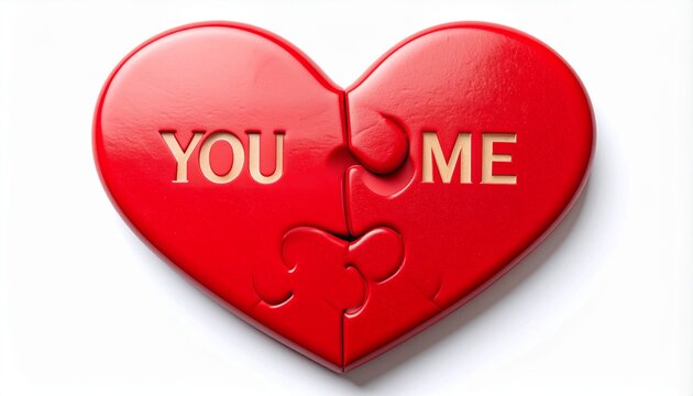 Red heart puzzle with YOU ME text, romantic symbol