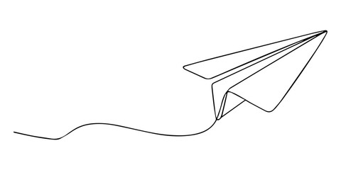 Paper plane continuous one line art drawing of design, Paper plane continues one line drawing in a minimal style isolated outline vector illustration, minimalist origami travel vector illustration.  © Gerish