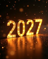 Cinematic New Year Countdown 2027 with Glowing Gold Numbers on Dark Background