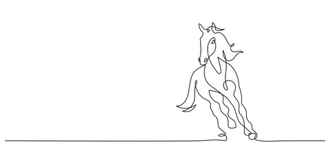 Obraz premium horse running single line drawing continuous minimalism decorative art copy space. year of the horse greeting handdrawn sketch illustration