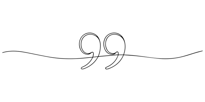 Quote mark continuous one line drawing minimalist outline vector icon illustration, Draw a single continuous line of quotation marks. white background,One continuous line of quote mark image. Vector.