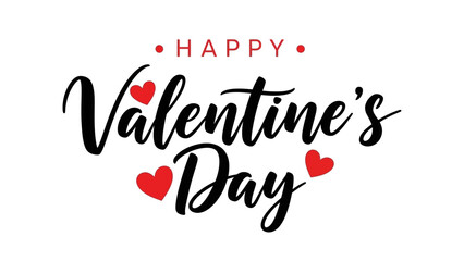 Festive 'Happy Valentine's Day' elegant calligraphy with cute red hearts, ideal for romantic greetings, social media, and event decorations
