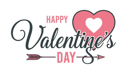 Romantic Valentine's Day typography graphic with elegant script, a stylized pink heart, and Cupid's arrow illustration for holiday greetings