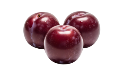 Three shiny red grapes on a black background