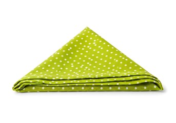 Crisp lime green polka-dotted cloth napkin, professionally photographed and isolated on white for menu designs, retail packaging, and hospitality industry advertisements