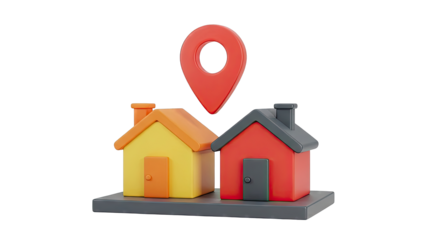 3D Houses and Location Pin Icon