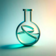 Glowing Cyan Chemical Solution in Round Glass Flask Science Concept