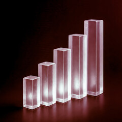 Vibrant Red Glass 3D Bar Chart Representing Business Growth and Analysis