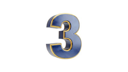 3D Render of Blue Number 3 with Gold Trim