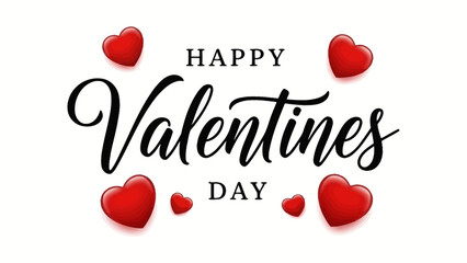 Elegant Happy Valentine's Day calligraphic greeting design with decorative red hearts, perfect for romantic celebrations and loving messages