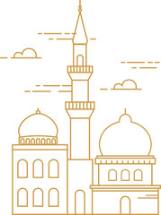 Mosque Outline. Minimalist linear Ramadan Kareem icon