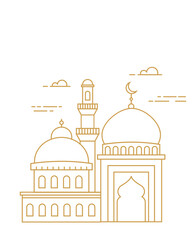 Mosque Outline. Minimalist linear Ramadan Kareem icon