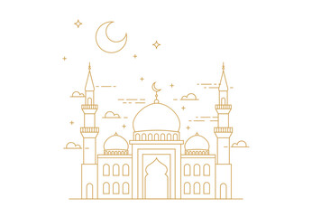 Ramadan Kareem icon set in Art Deco style. Modern Islamic vertical greeting card, banner and social media template design. line minimal style svg illustration