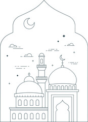 Ramadan Kareem icon in Art Deco style. Modern Islamic vertical greeting card, banner and social media template design. line minimal style illustration