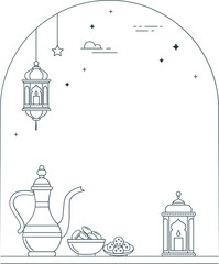 Ramadan Kareem icon in Art Deco style. Modern Islamic vertical greeting card, banner and social media template design. line minimal style illustration