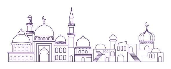 Ramadan Kareem icon set in Art Deco style. Modern Islamic vertical greeting card, banner and social media template design. line minimal style svg illustration