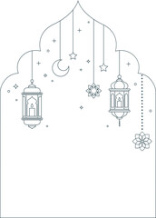 Ramadan Kareem icon in Art Deco style. Modern Islamic vertical greeting card, banner and social media template design. line minimal style illustration