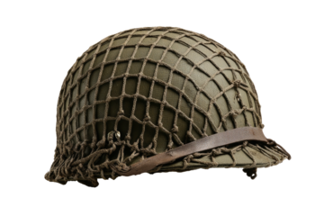 Olive helmet with netting & leather strap