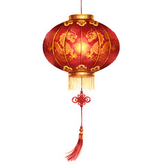 Chinese lantern with a dragon pattern and the background removed.