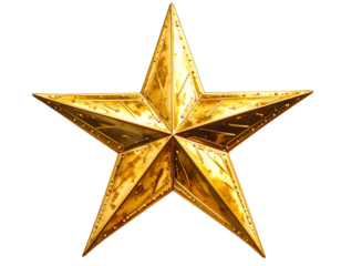 Golden star isolated on white transparent. Christmas tree decoration