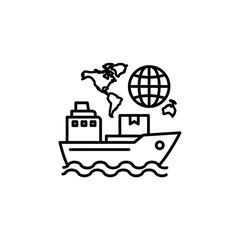 Obraz premium Cargo Ship Navigating Global Trade Routes With Earth Globe and Continents Illustration