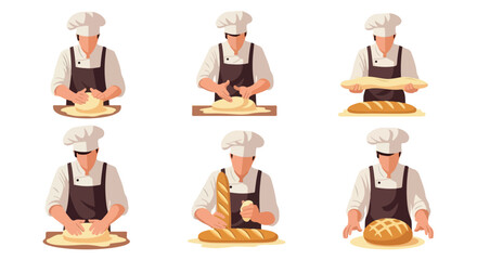 Baker working with dough in various stages